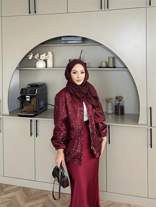 Pullu Bomber Ceket Bordo