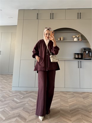 Pulp Bomber Pantolonlu Takım Mürdüm (4582)