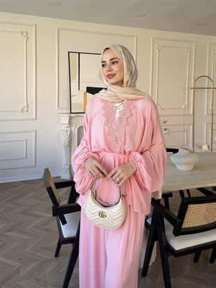 Pure Dantel Detaylı Pantolon Takım Pembe (5819)