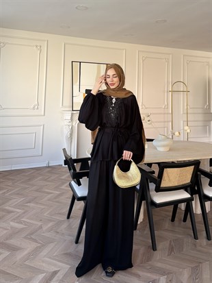 Pure Dantel Detaylı Pantolon Takım Siyah (5819)