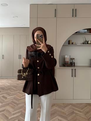 Quva Kürk Detaylı Hırka/Ceket Acı Kahve