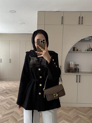 Quva Kürk Detaylı Hırka/Ceket Siyah