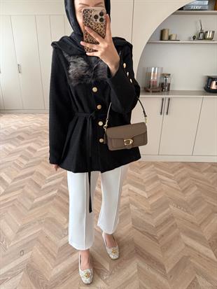 Quva Kürk Detaylı Hırka/Ceket Siyah