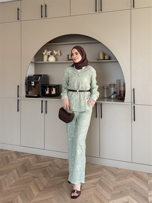 Râha İthal Pantolonlu Takım Su Yeşili (5820)