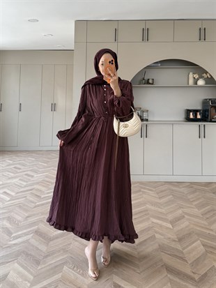 Rafael Asimetrik Fırfırlı Elbise Pilise Elbise Mürdüm (8250)