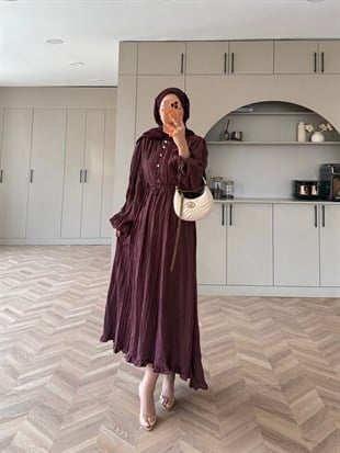 Rafael Asimetrik Fırfırlı Elbise Pilise Elbise Mürdüm (8250)