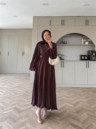 Rafael Asimetrik Fırfırlı Elbise Pilise Elbise Mürdüm (8250)