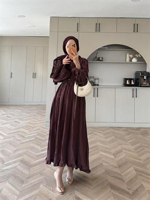 Rafael Asimetrik Fırfırlı Elbise Pilise Elbise Mürdüm (8250)