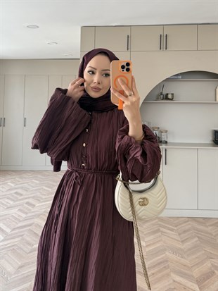 Rafael Asimetrik Fırfırlı Elbise Pilise Elbise Mürdüm (8250)