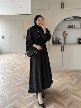 Rafael Asimetrik Fırfırlı Elbise Siyah (8250)