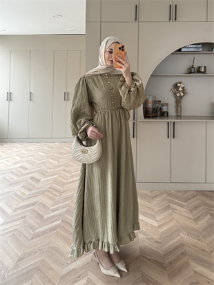 Rafael Asimetrik Fırfırlı Pilise Elbise Çağla (8250)