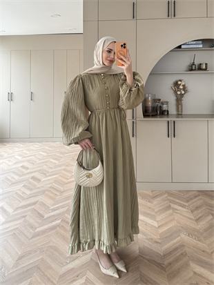 Rafael Asimetrik Fırfırlı Pilise Elbise Çağla (8250)