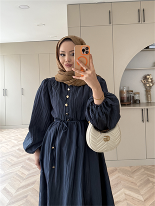 Rafael Asimetrik Fırfırlı Pilise Elbise Lacivert (8250)
