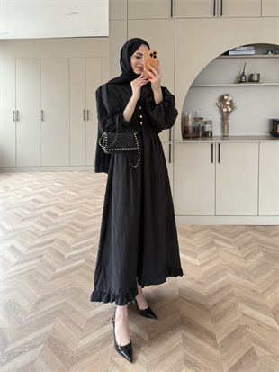 Rafael Asimetrik Fırfırlı Elbise Siyah (8250)