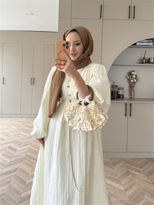 Rafael Asimetrik Fırfırlı Pilise Elbise Ekru (8250)