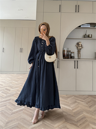 Rafael Asimetrik Fırfırlı Pilise Elbise Lacivert (8250)