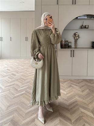 Rafael Asimetrik Fırfırlı Pilise Elbise Çağla (8250)