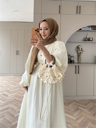 Rafael Asimetrik Fırfırlı Pilise Elbise Ekru (8250)