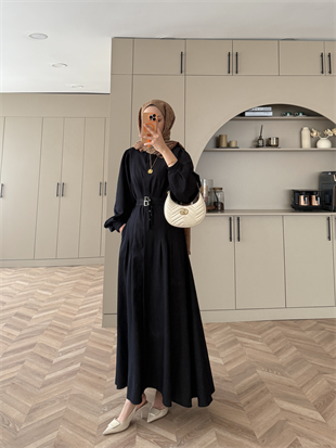 Ramin Kemer Detaylı Elbise Siyah (625)