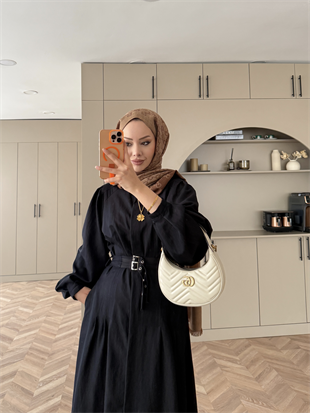 Ramin Kemer Detaylı Elbise Siyah (625)