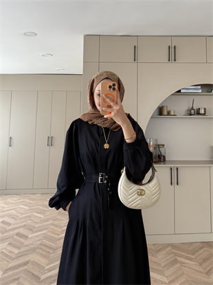 Ramin Kemer Detaylı Elbise Siyah (625)