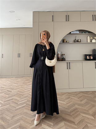Ramin Kemer Detaylı Elbise Siyah (625)