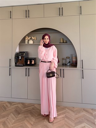 Ranua Düğme Detaylı Pantolonlu Takım Pembe (5815)