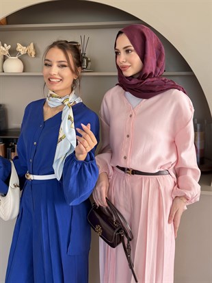 Ranua Düğme Detaylı Pantolonlu Takım Pembe (5815)