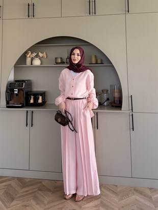 Ranua Düğme Detaylı Pantolonlu Takım Pembe (5815)