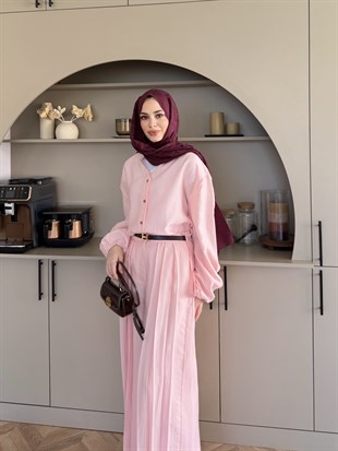 Ranua Düğme Detaylı Pantolonlu Takım Pembe (5815)