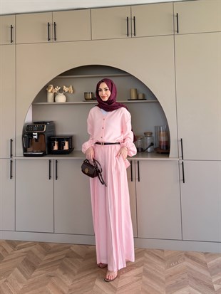 Ranua Düğme Detaylı Pantolonlu Takım Pembe (5815)