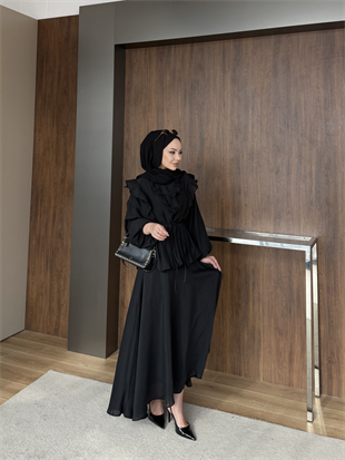 Rasha Fırfır Detaylı Etekli Takım Siyah (26007)