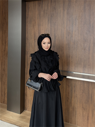 Rasha Fırfır Detaylı Etekli Takım Siyah (26007)