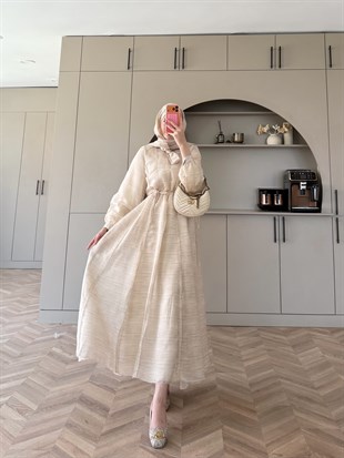 Raven Bağlama Detaylı Elbise Krem (4544)