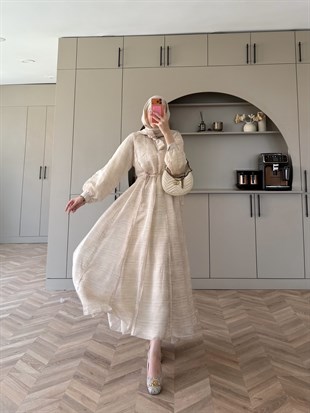 Raven Bağlama Detaylı Elbise Krem (4544)