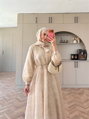 Raven Bağlama Detaylı Elbise Krem (4544)