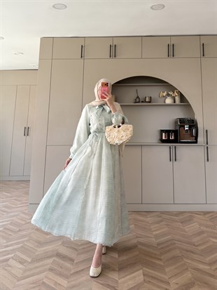 Raven Bağlama Detaylı Elbise Mint Yeşili (4544)