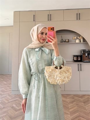 Raven Bağlama Detaylı Elbise Mint Yeşili (4544)