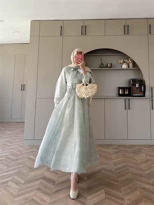 Raven Bağlama Detaylı Elbise Mint Yeşili (4544)