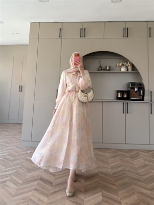 Raven Bağlama Detaylı Elbise Pembe (4544)