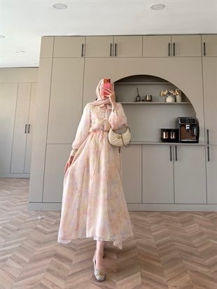Raven Bağlama Detaylı Elbise Pembe (4544)