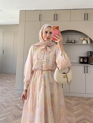 Raven Bağlama Detaylı Elbise Pembe (4544)
