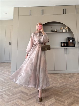 Raven Bağlama Detaylı Elbise Vizon (4544)