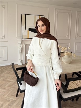 Ravi Düğme Detaylı Kruvaze Elbise Beyaz (2011)