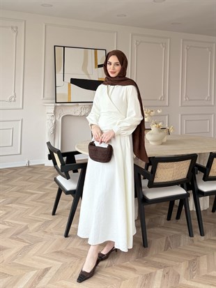 Ravi Düğme Detaylı Kruvaze Elbise Beyaz (2011)