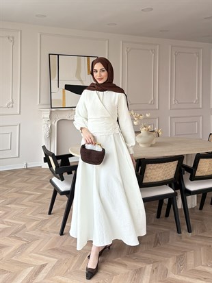 Ravi Düğme Detaylı Kruvaze Elbise Beyaz (2011)