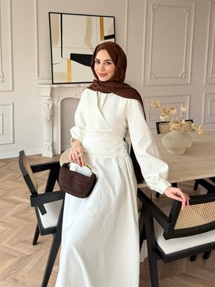 Ravi Düğme Detaylı Kruvaze Elbise Beyaz (2011)