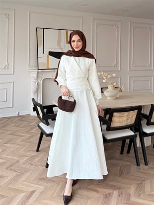 Ravi Düğme Detaylı Kruvaze Elbise Beyaz (2011)