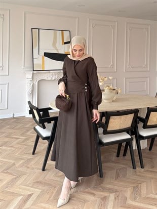 Ravi Düğme Detaylı Kruvaze Elbise Kahve (2011)