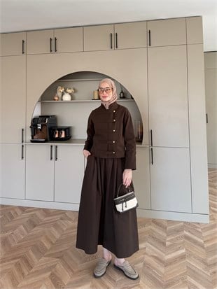 Rebel Napolyon Detaylı Pantolonlu Takım Acı Kahve (0061)